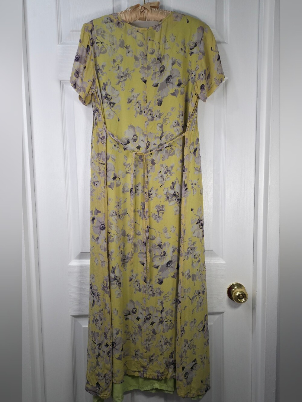 April Cornell 90s Sheer Yellow Floral Maxi Dress Set S Cotton & Rayon Cottagecor - Picture 4 of 9